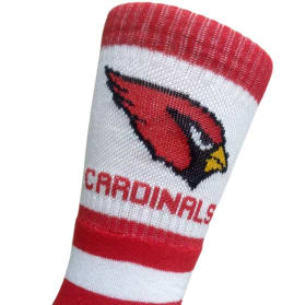 White & Red sock with stripes and Cardinal head Size B item