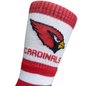 White & Red sock with stripes and Cardinal head Size E item