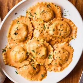 Vegetarian grilled ravioli take-and-bake item