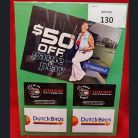 Top Golf $50, Dutch Bros (2) $25, & Killer Burger Gift Cards item