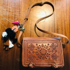 Revamped Vintage Hand Tooled Cognac Leather Purse item