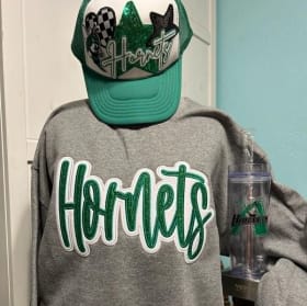 large crew sweat shirt, hat & hornet cup item