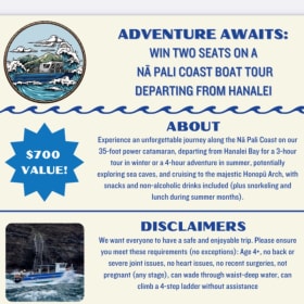 2 seats on Napali coast boat tour- Napali Catamaran item