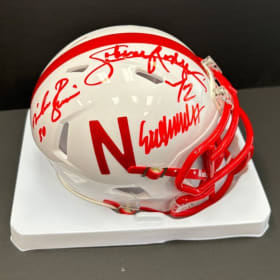 Signed NEB Heisman mini helmet-Rodgers, Rozier and Crouch item
