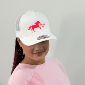 Five-Panel Snapback Hat - Pink and White item