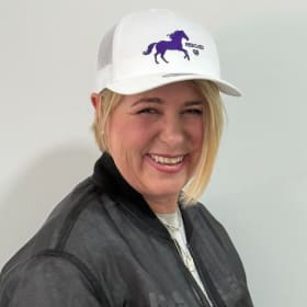 Five-Panel Snapback Hat - Purple and White item