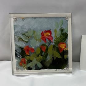 #74a 4"x4" Encased Floral Acrylic Painting item