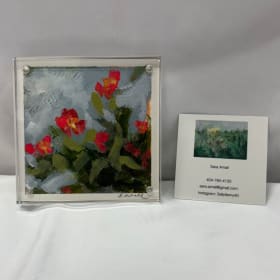 #74i 4"x4" Encased Floral Acrylic Painting item
