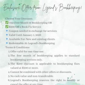 one month bookkeeping service or $200 off book fix services item