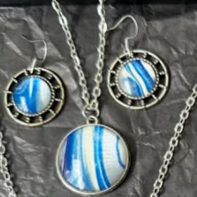 Handcrafted Blue Swirl Necklace & Earring Set – $50 Value item