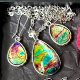 Handcrafted Iridescent Glass Teardrop Jewelry– $50 Value item