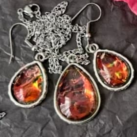 Handcrafted Amber Glass Teardrop Jewelry - $50 Value item
