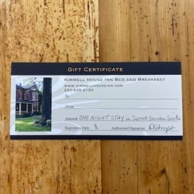 Kimmell House Inn ONE NIGHT STAY in the Secret Garden Suite item