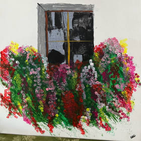 Spring FLowers Outside a WIndow-Painting item