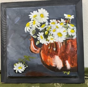 Daisies in Teapot Acrylic Painting item