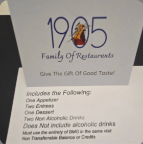 Gift Cards- J. Alexander $260 value, Columbia family restura item