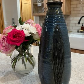 Vase Ceramic Etched Greens and Blues item