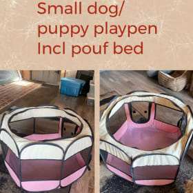 Pet playpen with pouf bed item