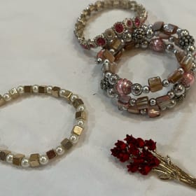 Pink & Red Bangles and Red Rose Broach item