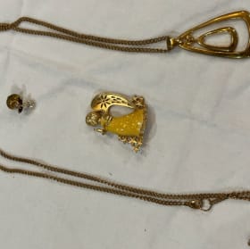 Two Angel Pins With Gold Toned Bangle Necklace item