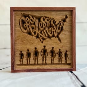 "God Bless America" w/Soldiers Handmade Wood Sign item