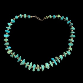 23” Sterling Silver and Turquoise Nugget Old Pawn Necklace item