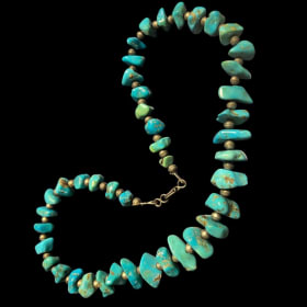 23” Sterling Silver and Turquoise Nugget Old Pawn Necklace item