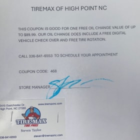 Tire Max of Oak Hollow - Free Oil Change Coupon item