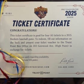 High Point Rockers - Four Game Tickets Certificate item