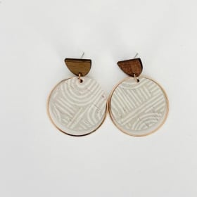 Taupe and white Cork Leather and Brass Hoop Earrings item