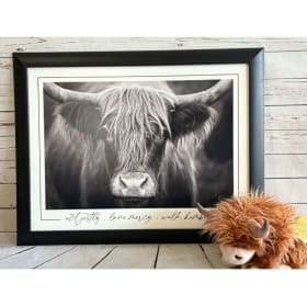 Framed Picture of a Highland Cow w/ Stuffed Animal item