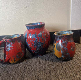2 Handcrafted ceramic glazed mugs and 1 Vase item