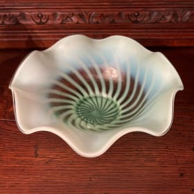 Vintage Fenton Opalescent Green Spiral Optic Bowl item