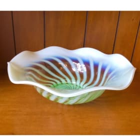 Vintage Fenton Opalescent Green Spiral Optic Bowl item