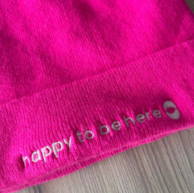 'happy to be here' winter beanie item