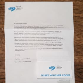 4 single use tickets to science museum of Minnesota item