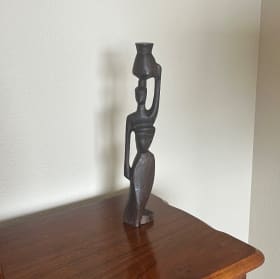 #9 Togo Wooden Sculpture - Woman Carrying Bucket & Baby item