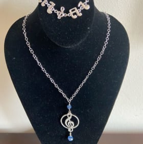 54) Musical Rhinestone Necklace, Earrings, Bracelet, & Ring item