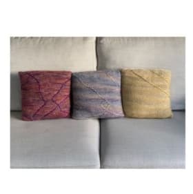 Three Handknit Dyed Silk and Wool Pillows by Fleece Artist item