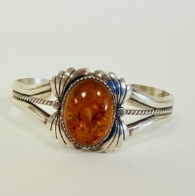 Silver and Amber Cuff Bracelet from New Mexico item