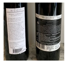 1 Ken Forrester Merlot & 1 Hugo Shiraz Cab-$50 value! item