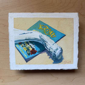 KZMU oil painting with bone item