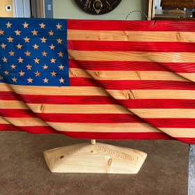 Hand Carved Wooden American Flag item