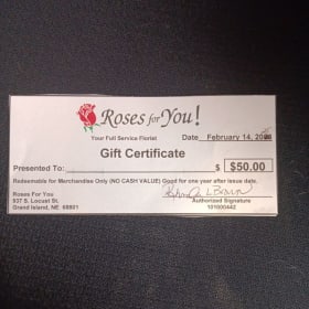 Roses For You dozen long stem roses and gift certificate item