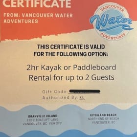 Vancouver Water Adventure Gift Certificat item