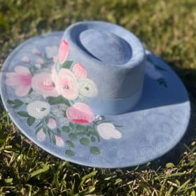 Custom-painted Blue Felt Hat with Pearl Details item