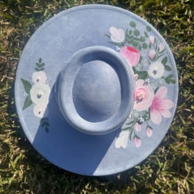 Custom-painted Blue Felt Hat with Pearl Details item