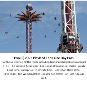 1-04 2 Playland Thrillseeker Passes – Valued at $100 item