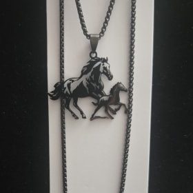 Black Metal Horse and Foal Necklace item