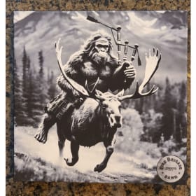 A Bagpipe Playing Sasquatch Riding A Moose, Canvas Print (1) item